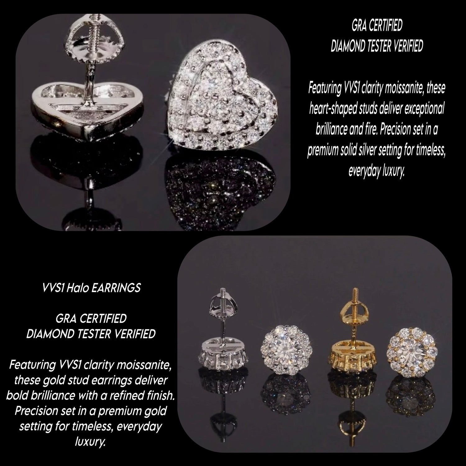 𝐒𝐨𝐥𝐢𝐝 𝐒𝐢𝐥𝐯𝐞𝐫 & 𝐆𝐨𝐥𝐝 𝐕𝐕𝐒𝟏 𝐂𝐥𝐚𝐫𝐢𝐭𝐲 𝐌𝐨𝐢𝐬𝐬𝐚𝐧𝐢𝐭𝐞 𝐄𝐚𝐫𝐫𝐢𝐧𝐠𝐬