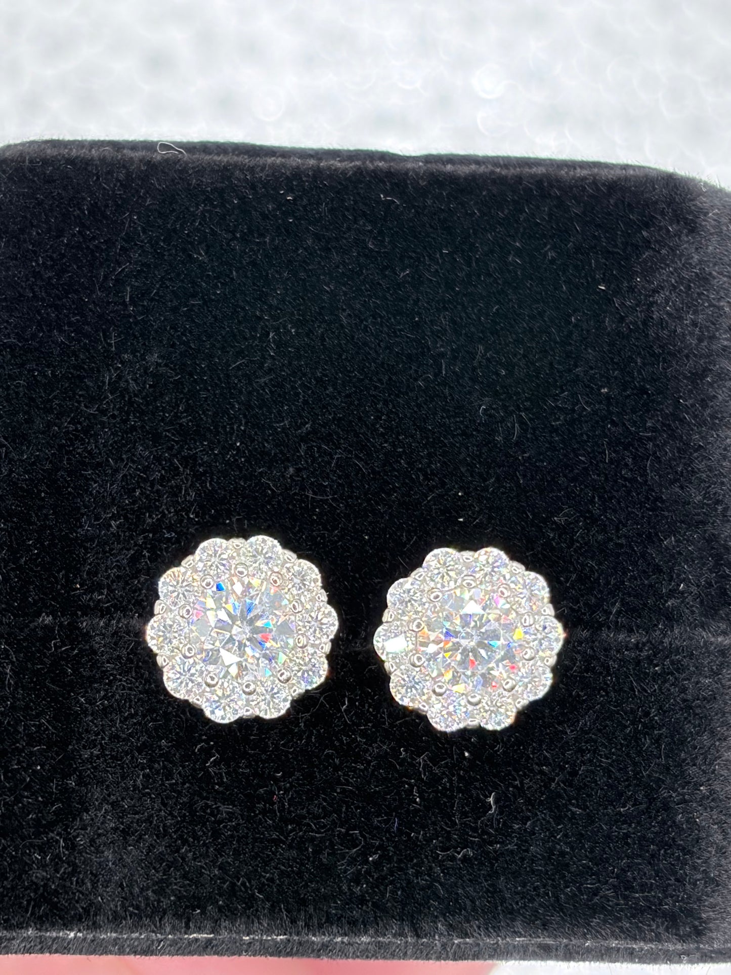 Halo—Cluster Stud Earrings 8.4mm - Gold / Silver Plated VVS1 Clarity Moissanite